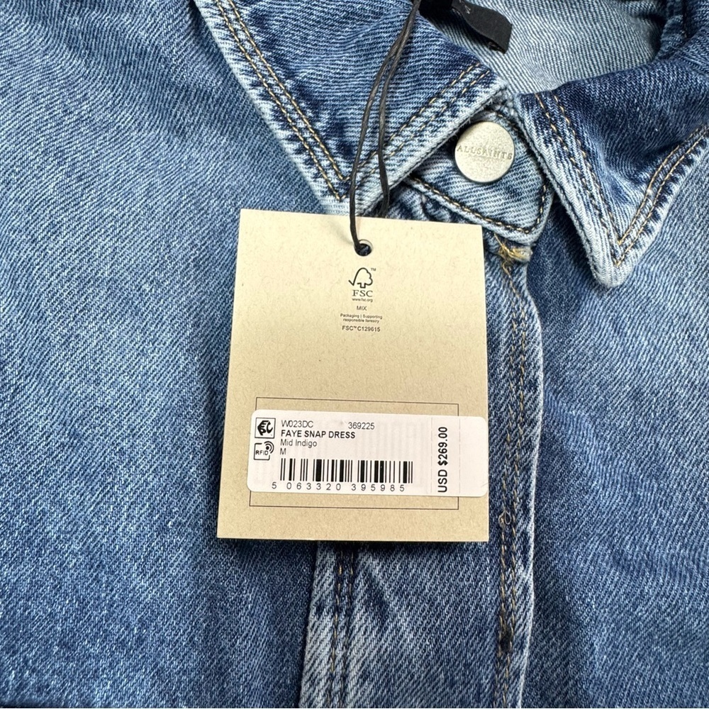 NWT New $269 AllSaints Faye Blue Oversized Denim Dress In Mid Indigo Size M - Picture 6 of 11